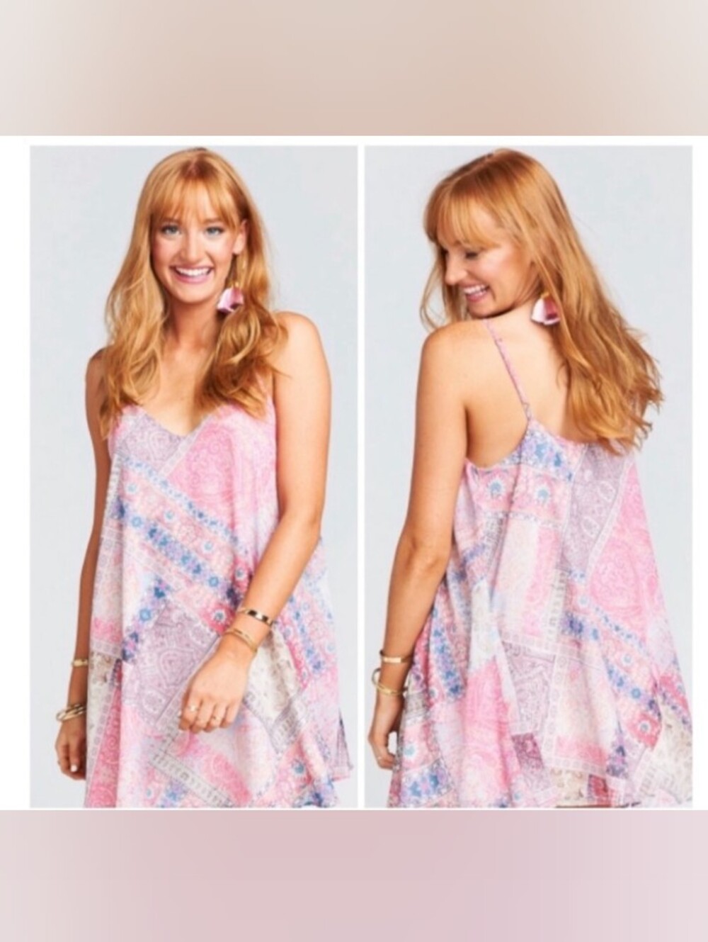 Show Me Your Mumu Floral Paisley Pink Lace-Trim Swing Cami Dress SZ SmallMedium